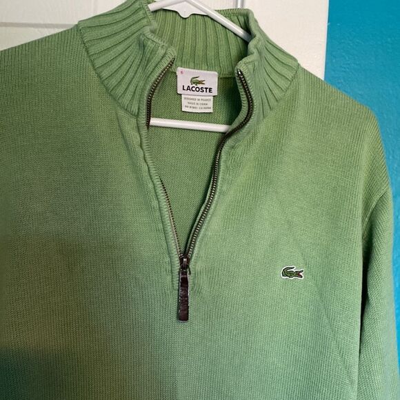 Lacoste 1/4 Zip Mock Collar Sweater Pale Green - Picture 7 of 8